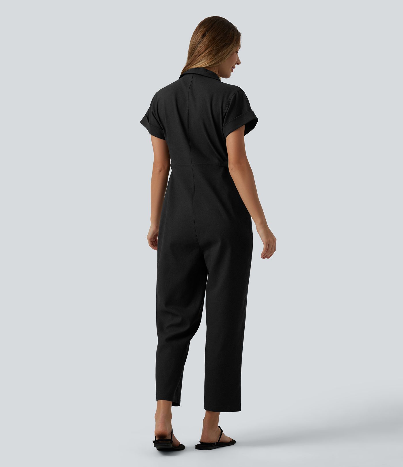 Short Sleeve Casual Jumpsuit with Pockets