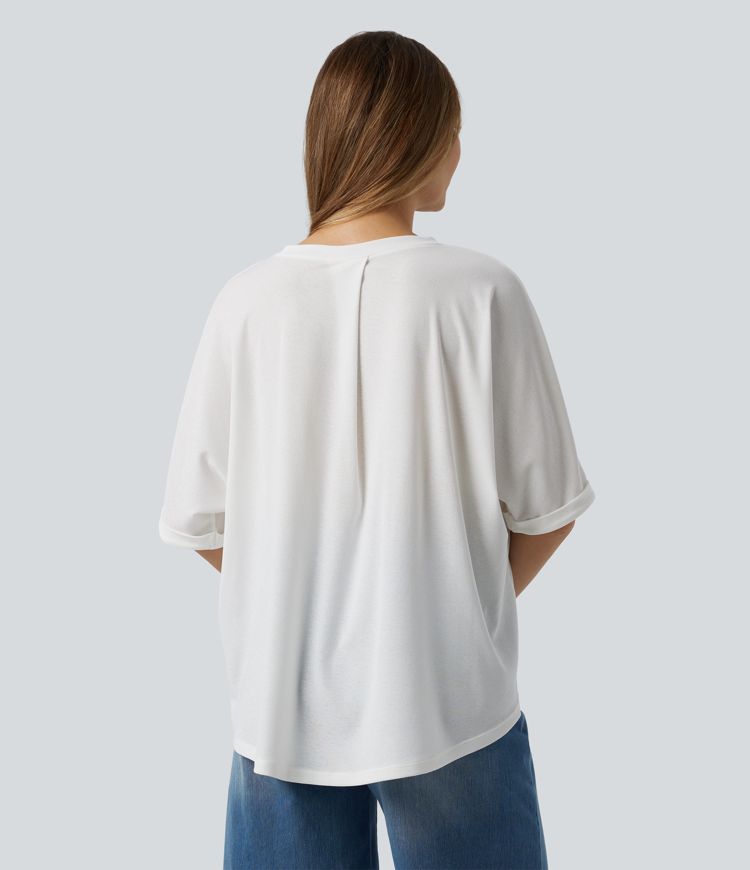 Round Neck Half Sleeve High Low Casual T-Shirt