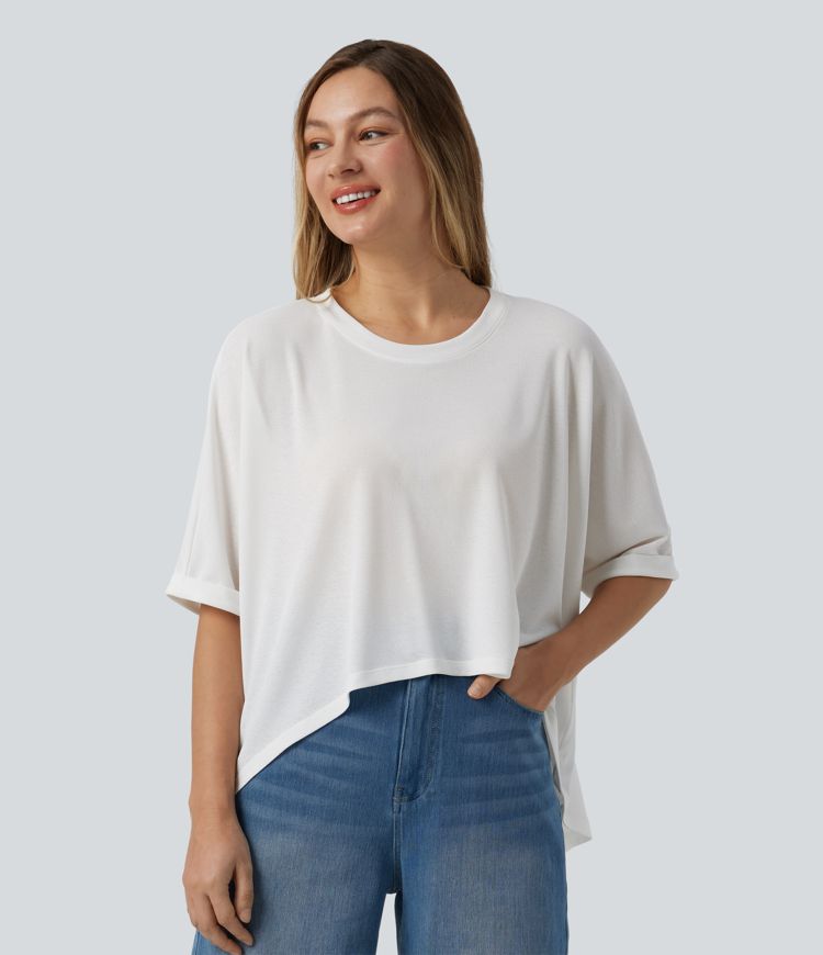Round Neck Half Sleeve High Low Casual T-Shirt