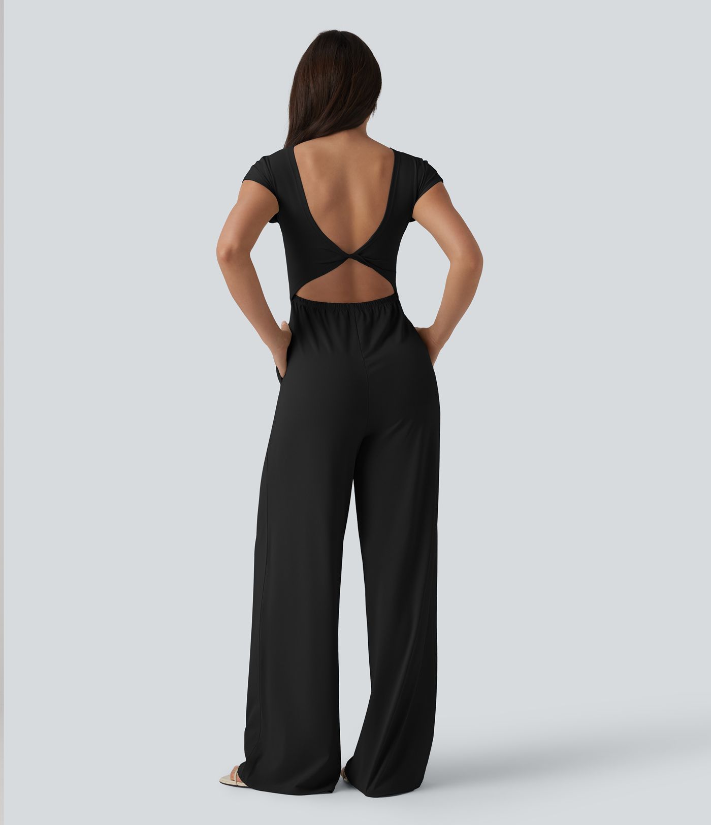 Twisted Backless Built-in Bra Casual Jumpsuit with Pockets-Easy Peezy