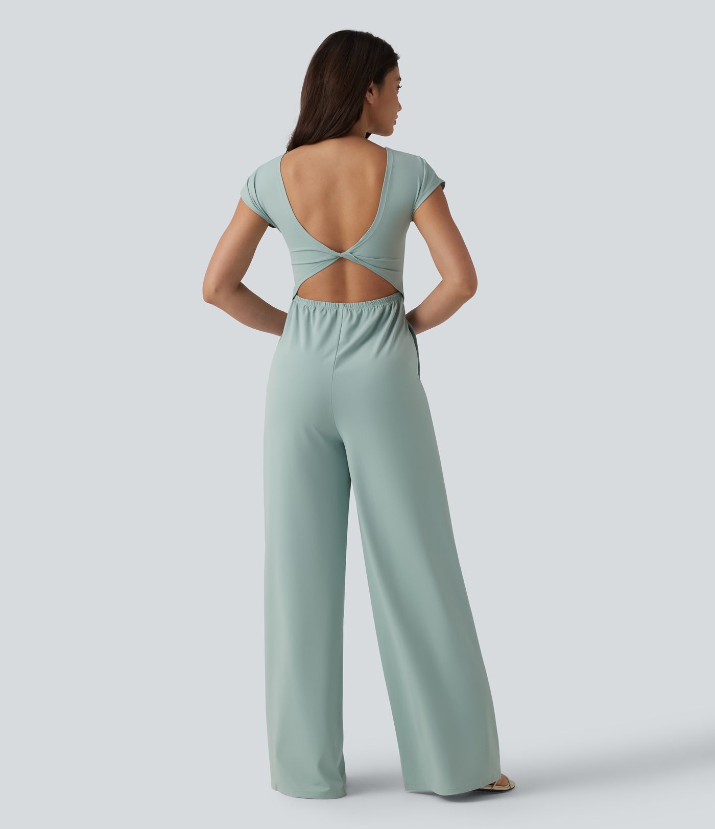 Twisted Backless Built-in Bra Casual Jumpsuit with Pockets-Easy Peezy Twisted Backless Built-in Bra Casual Jumpsuit with Pockets-Easy Peezy