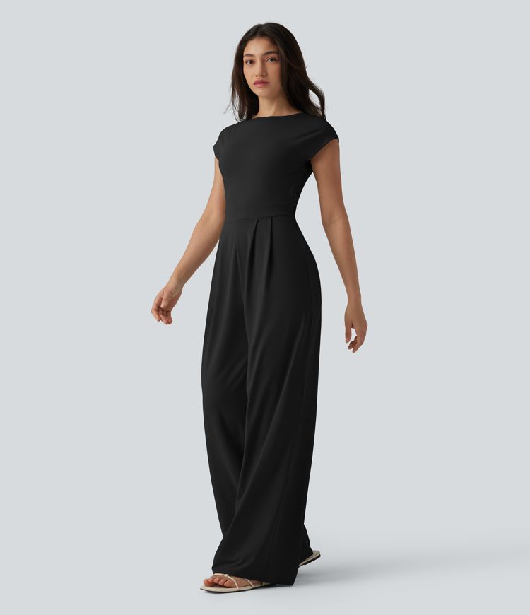 Twisted Backless Built-in Bra Casual Jumpsuit with Pockets-Easy Peezy
