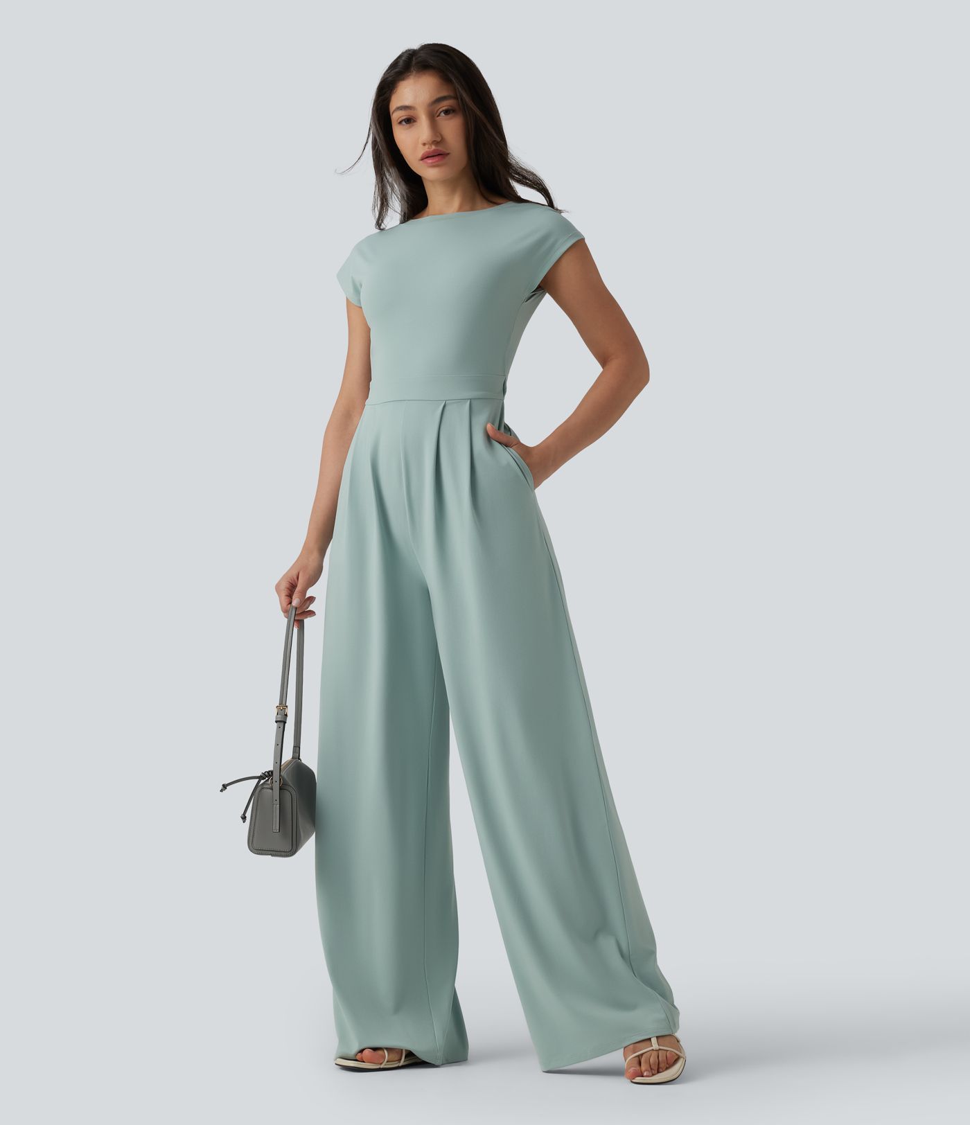 Twisted Backless Built-in Bra Casual Jumpsuit with Pockets-Easy Peezy