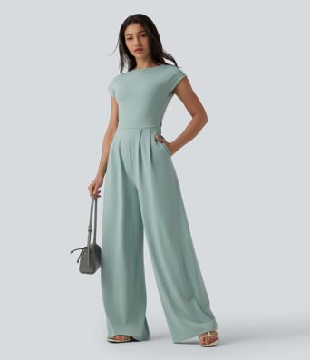 Twisted Backless Built-in Bra Casual Jumpsuit with Pockets-Easy Peezy