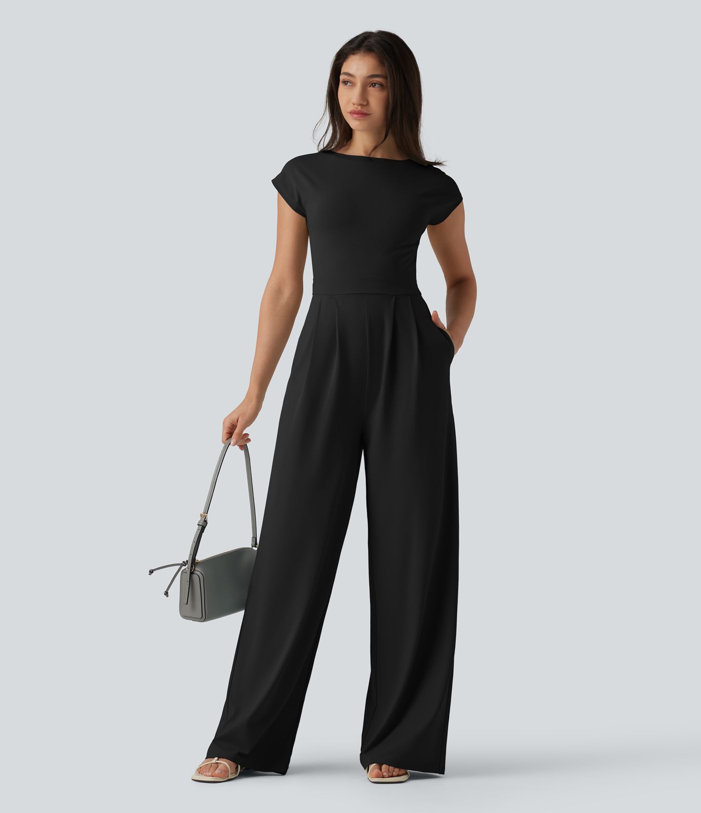 Twisted Backless Built-in Bra Casual Jumpsuit with Pockets-Easy Peezy