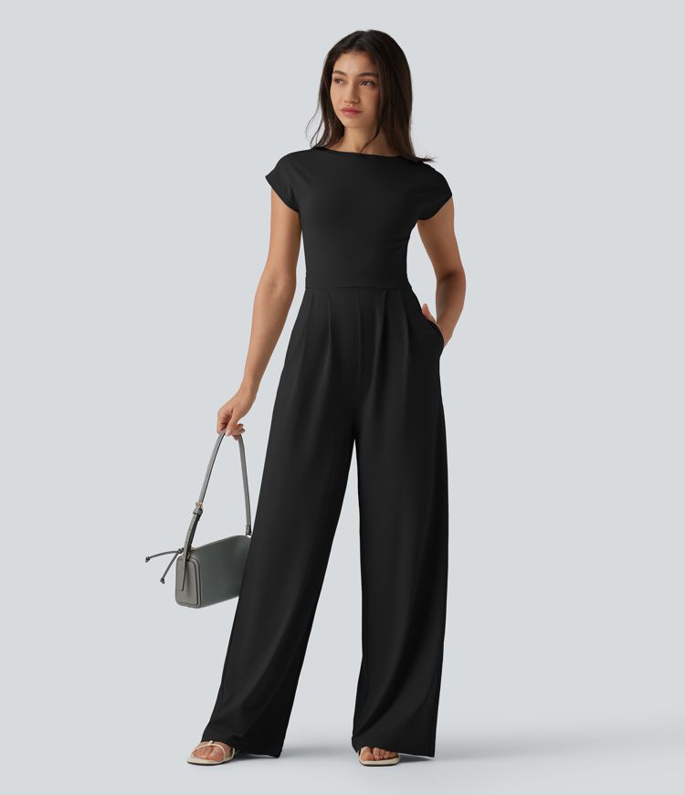 Twisted Backless Built-in Bra Casual Jumpsuit with Pockets-Easy Peezy