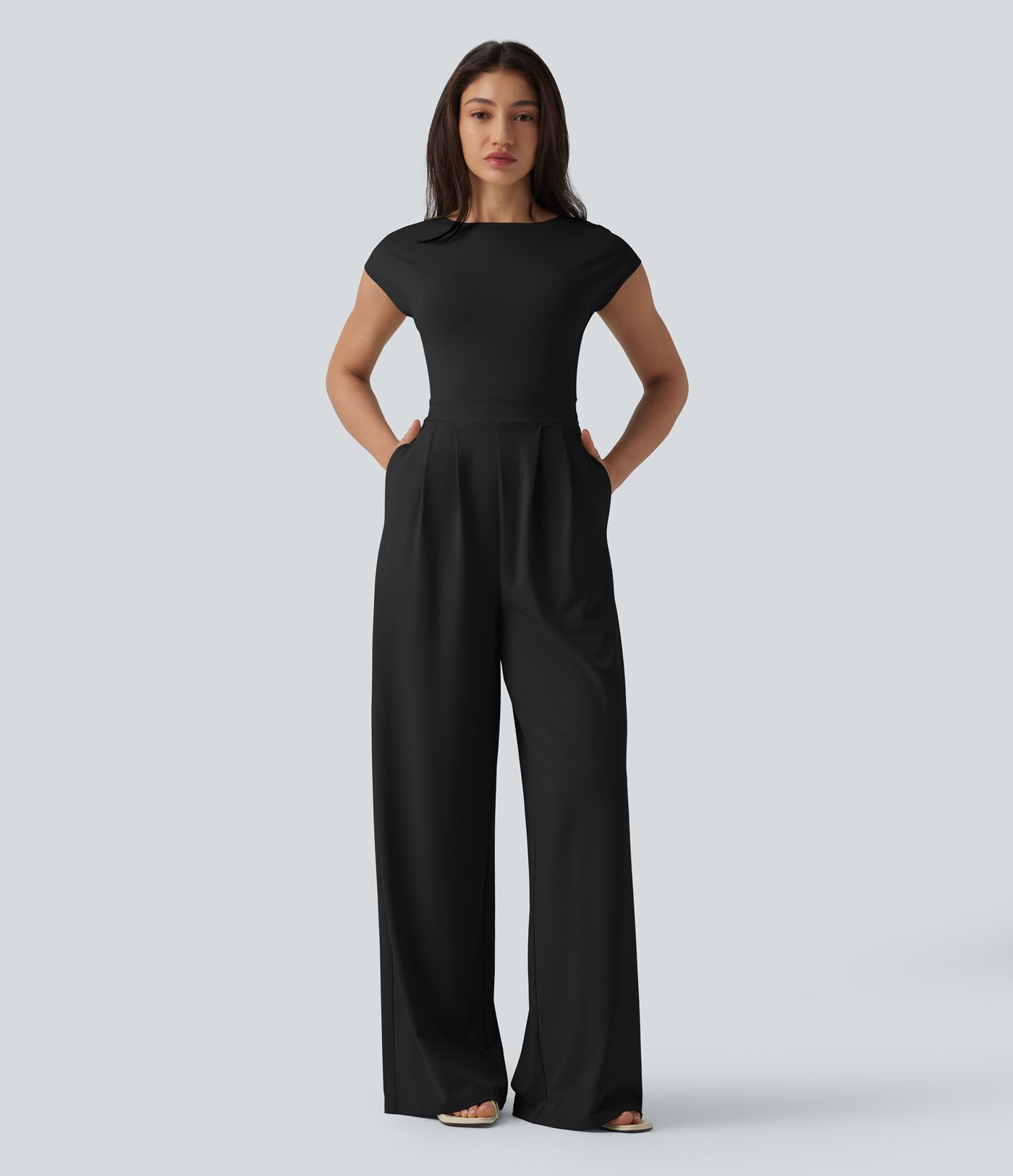 Twisted Backless Built-in Bra Casual Jumpsuit with Pockets-Easy Peezy