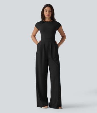 Twisted Backless Built-in Bra Casual Jumpsuit with Pockets-Easy Peezy