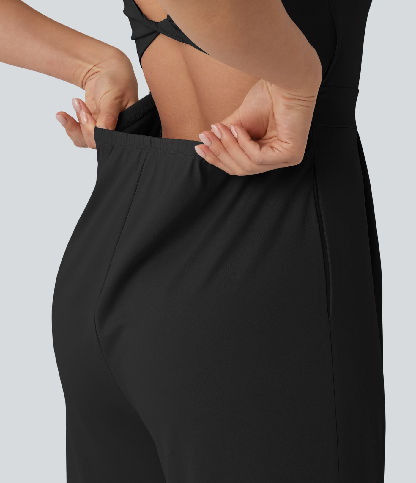 Twisted Backless Built-in Bra Casual Jumpsuit with Pockets-Easy Peezy
