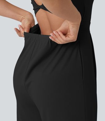 Twisted Backless Built-in Bra Casual Jumpsuit with Pockets-Easy Peezy