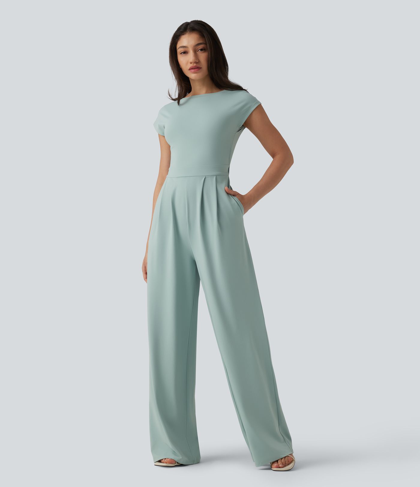 Twisted Backless Built-in Bra Casual Jumpsuit with Pockets-Easy Peezy