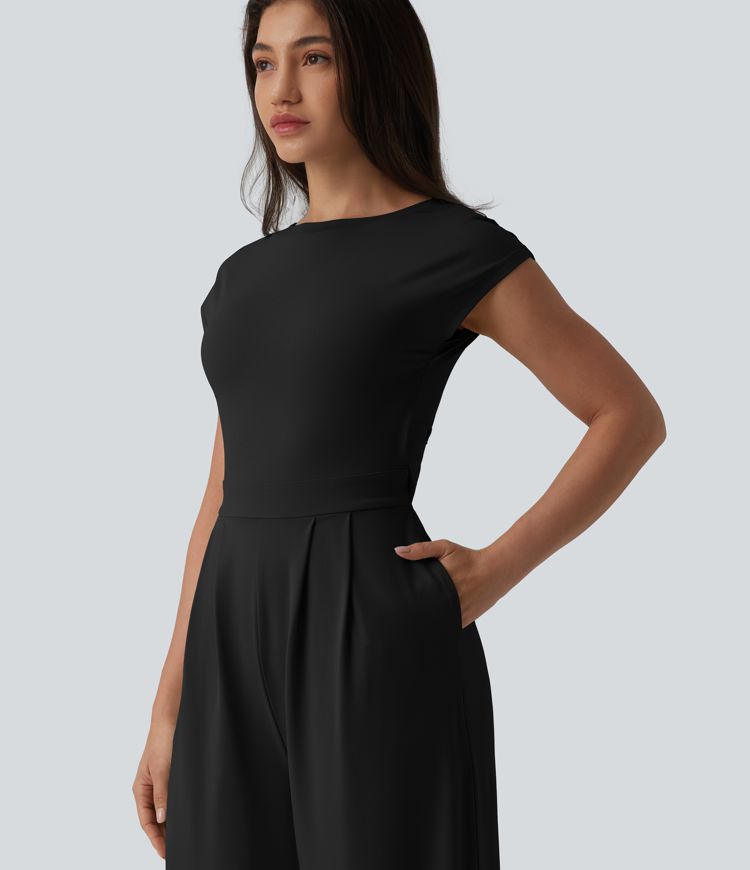 Twisted Backless Built-in Bra Casual Jumpsuit with Pockets-Easy Peezy
