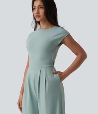 Twisted Backless Built-in Bra Casual Jumpsuit with Pockets-Easy Peezy