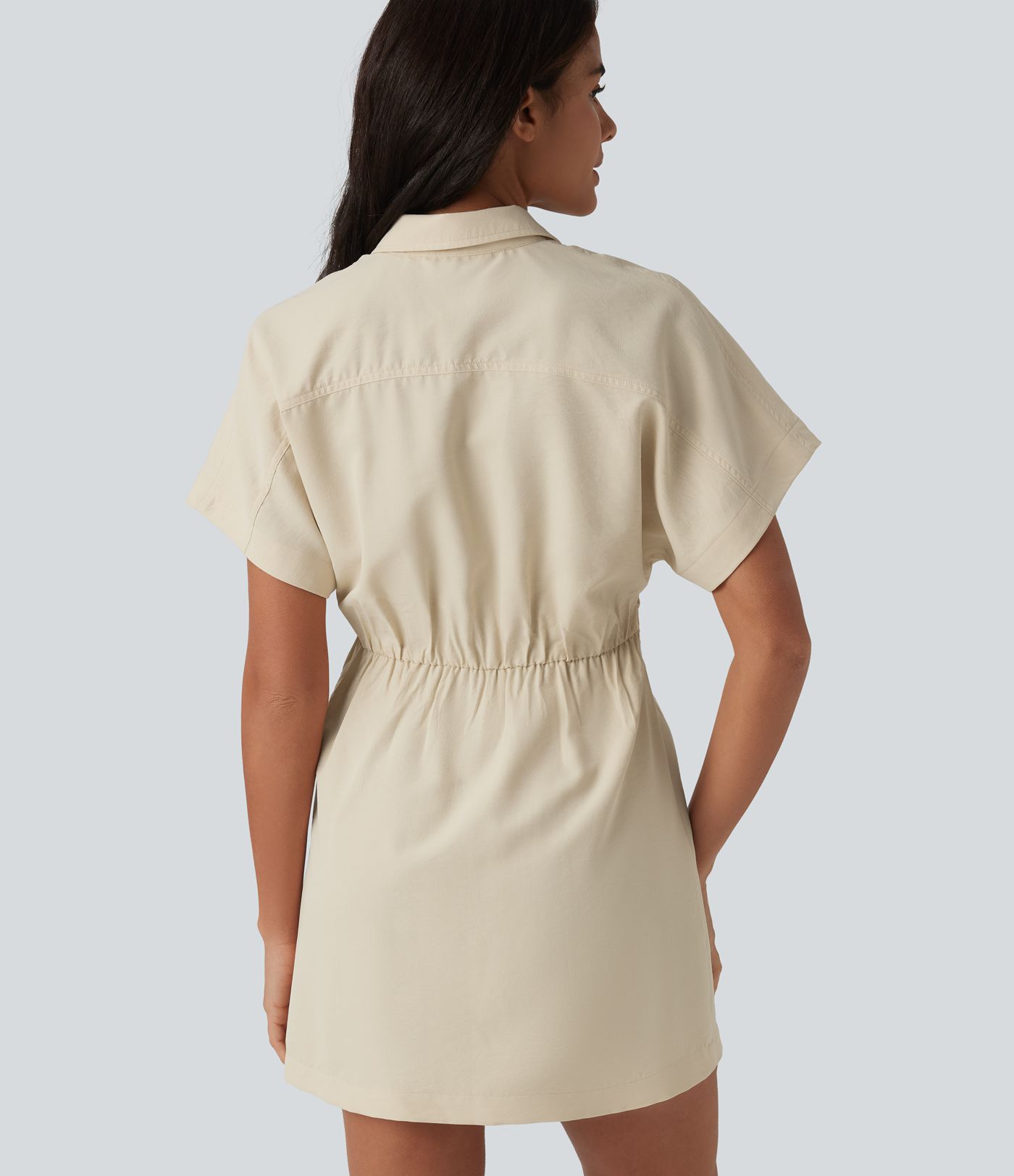 Short Sleeve Mini Work Shirt Dress with Pocket