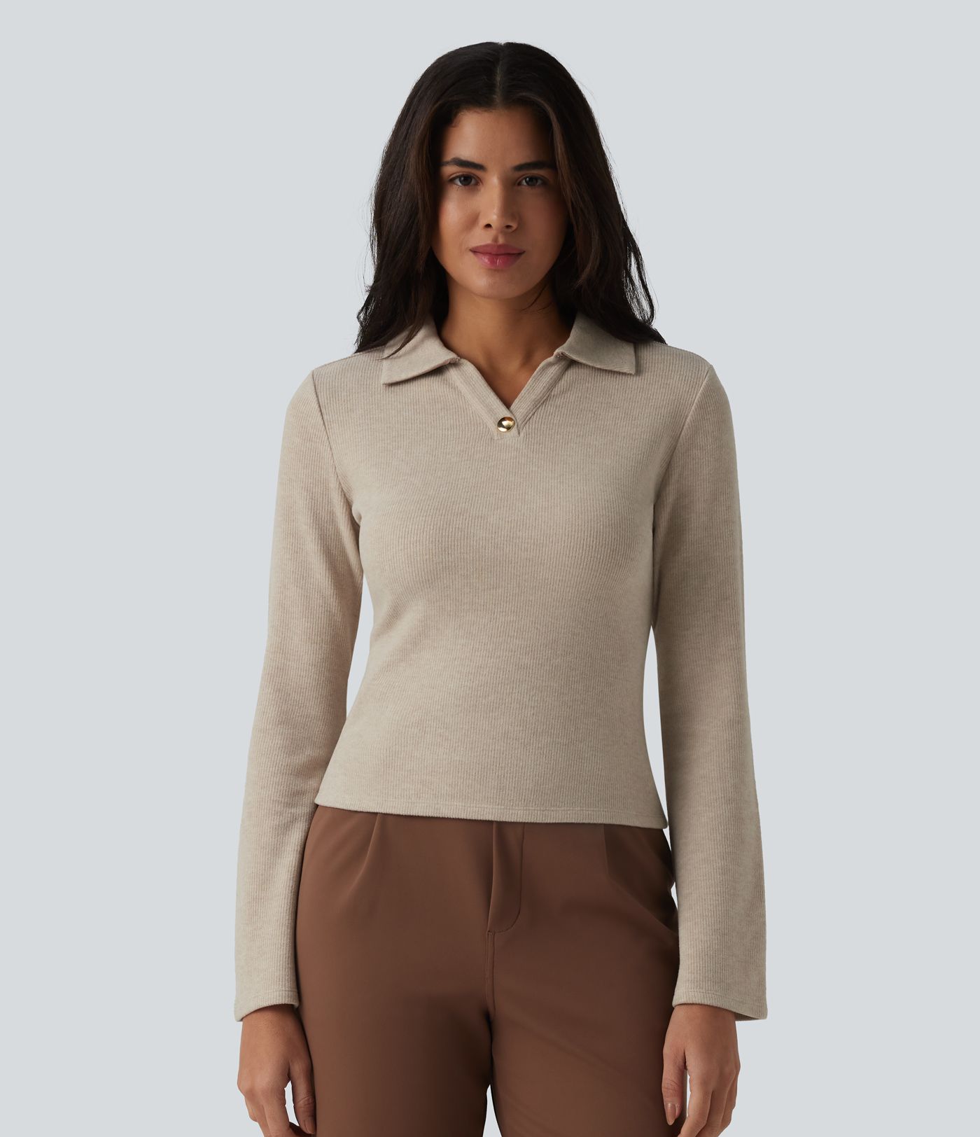 Ribbed Flounce Long Sleeve Work Top