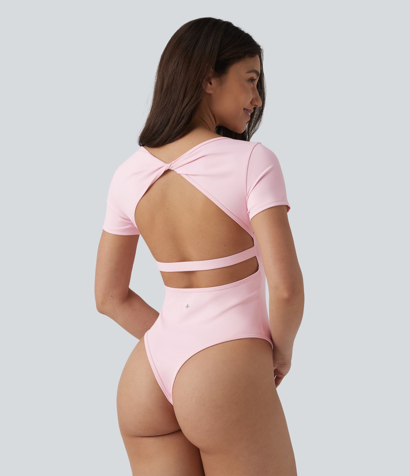 Twisted Backless U-neck Short Sleeve Skinny Casual Bodysuit Twisted Backless U-neck Short Sleeve Skinny Casual Bodysuit