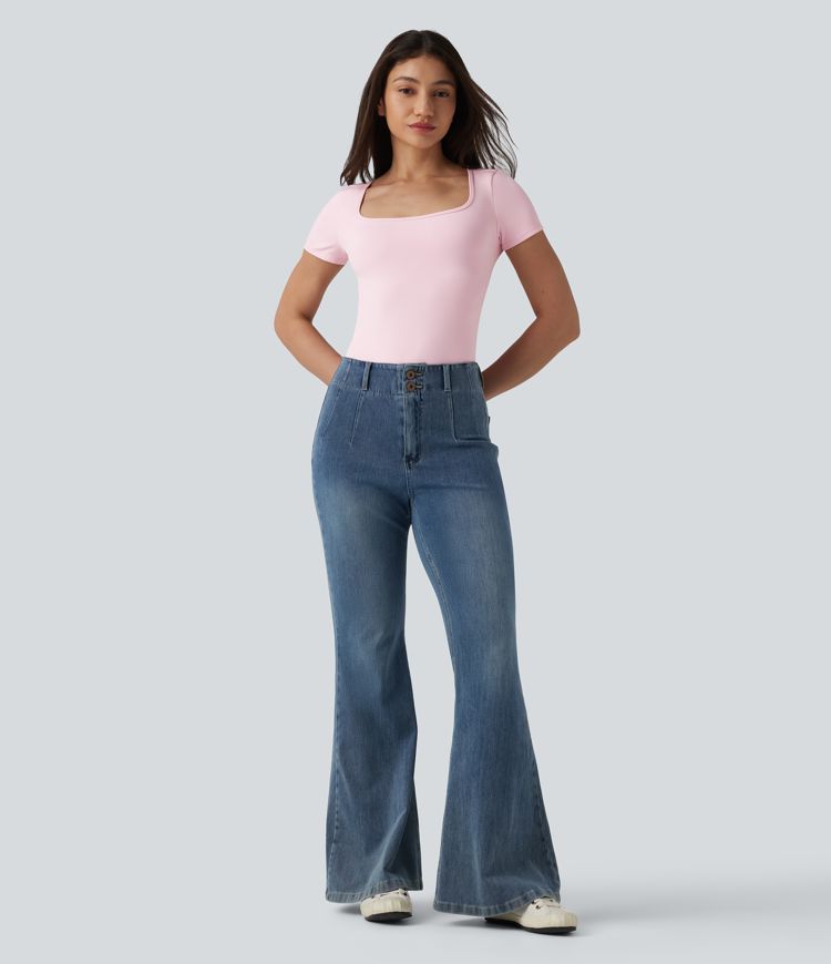 Twisted Backless U-neck Short Sleeve Skinny Casual Bodysuit Twisted Backless U-neck Short Sleeve Skinny Casual Bodysuit