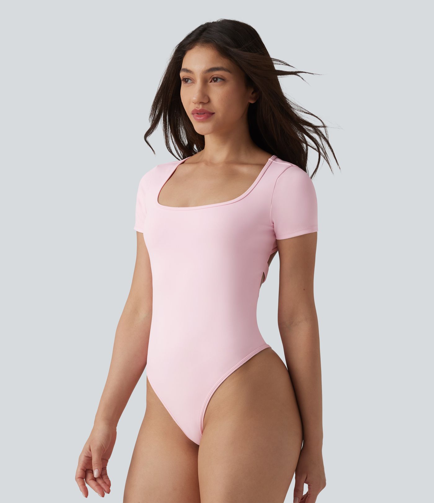Twisted Backless U-neck Short Sleeve Skinny Casual Bodysuit Twisted Backless U-neck Short Sleeve Skinny Casual Bodysuit
