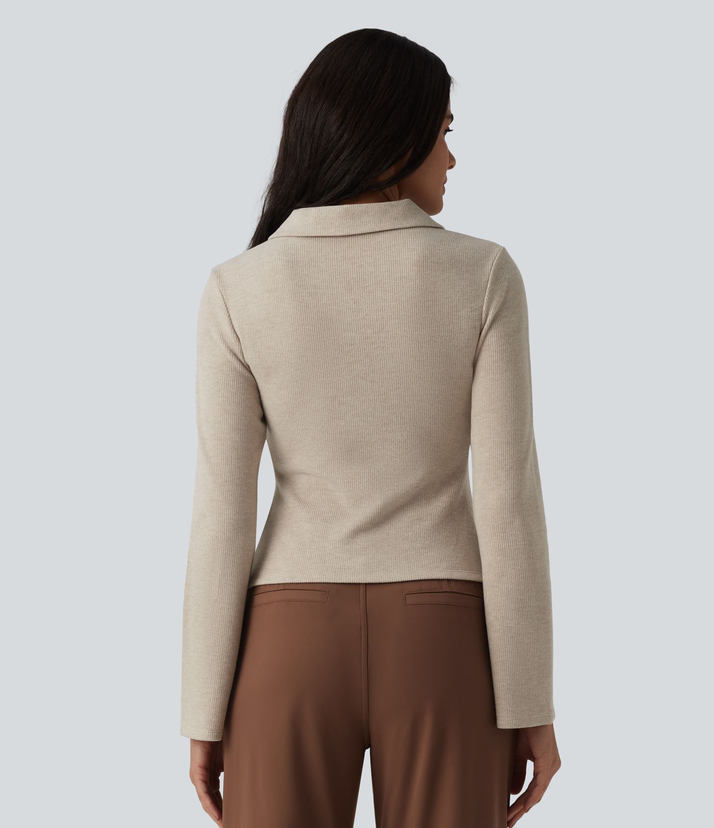 Ribbed Flounce Long Sleeve Work Top