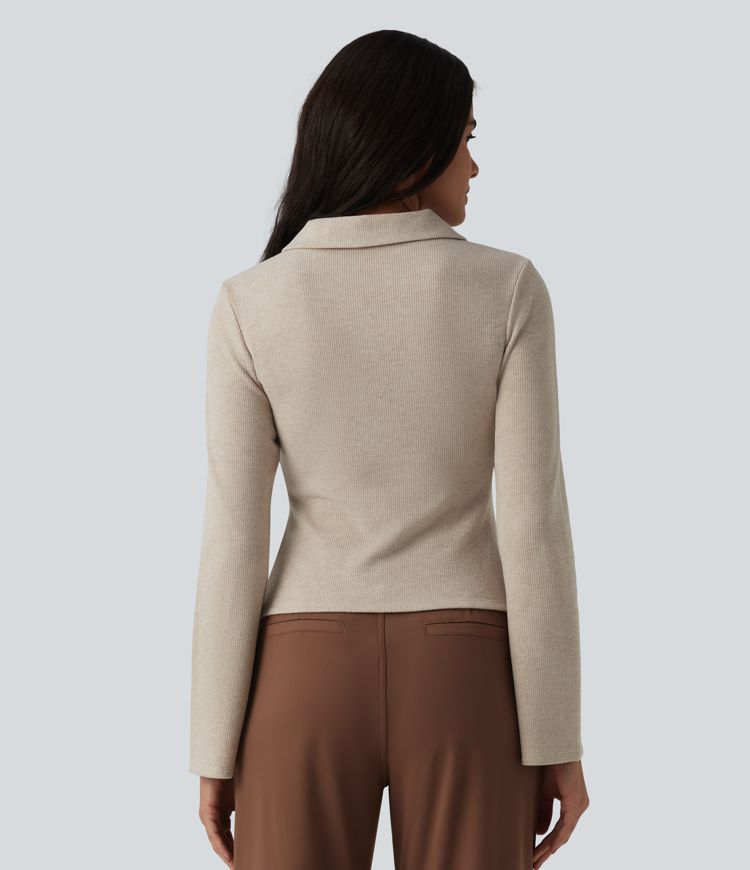 Ribbed Flounce Long Sleeve Work Top