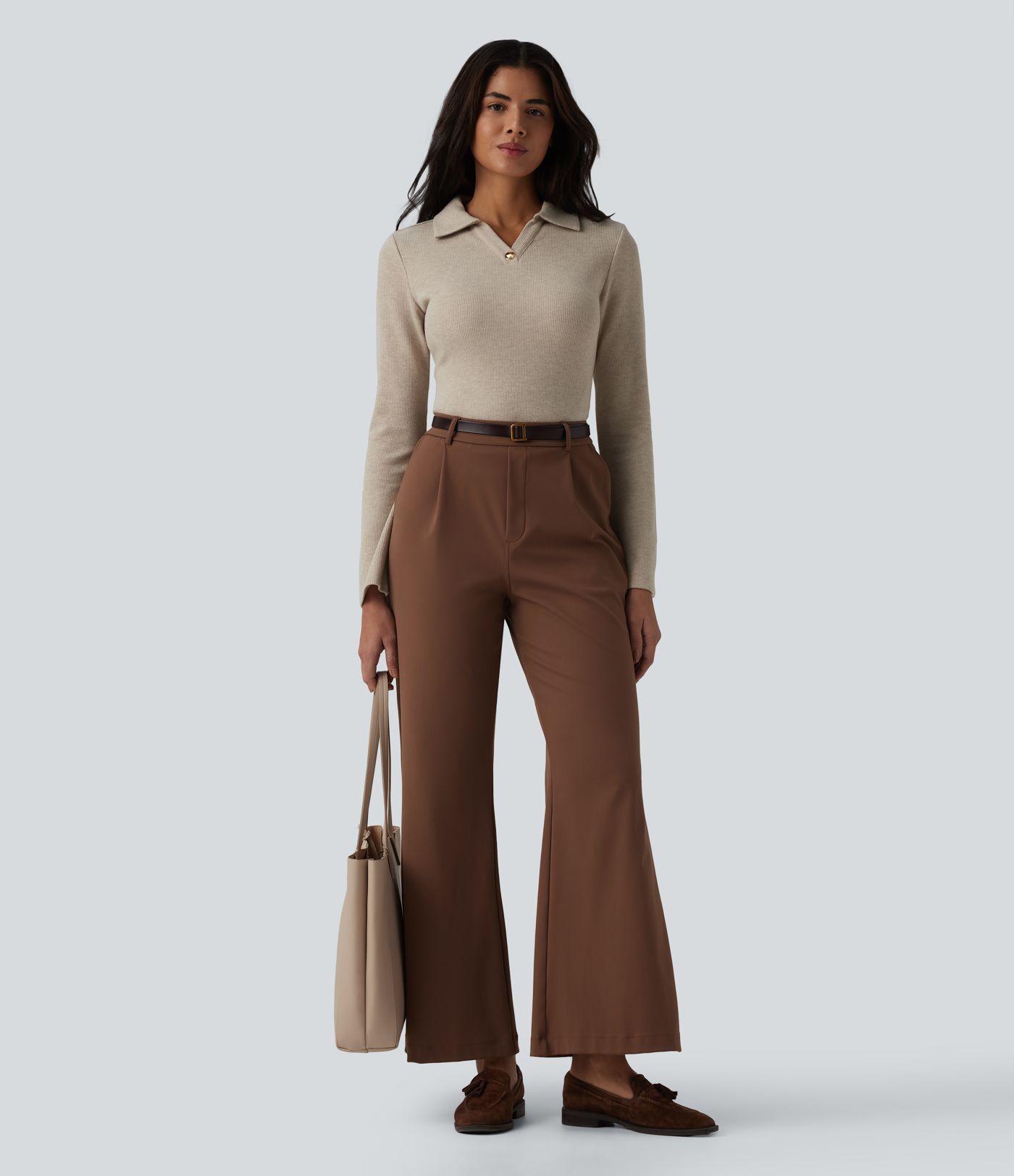 Ribbed Flounce Long Sleeve Work Top