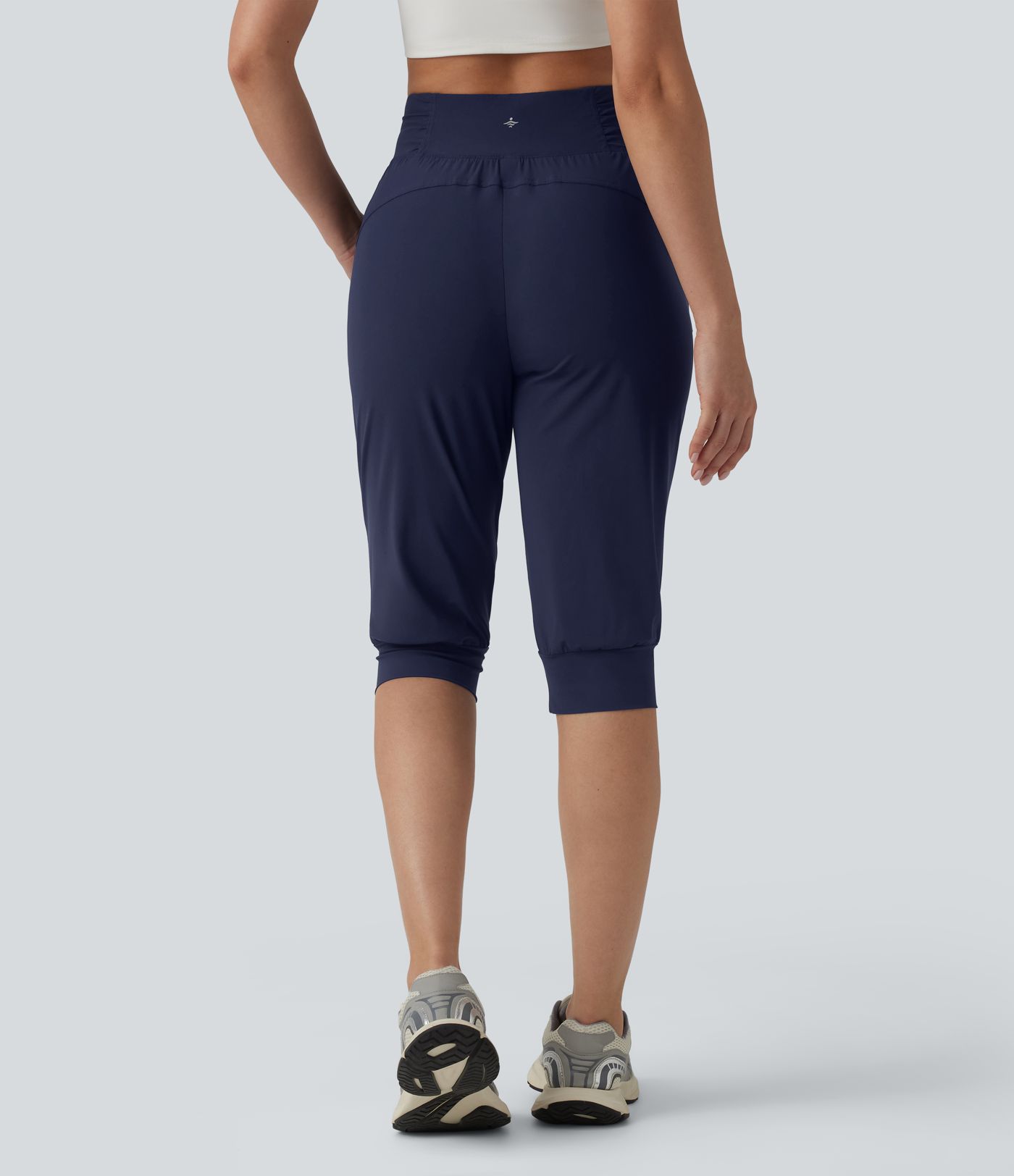 High Waisted Drawstring Ruched Tapered Pedal Pusher Quick Dry Cool Touch Dance Joggers with Pockets-UPF40+