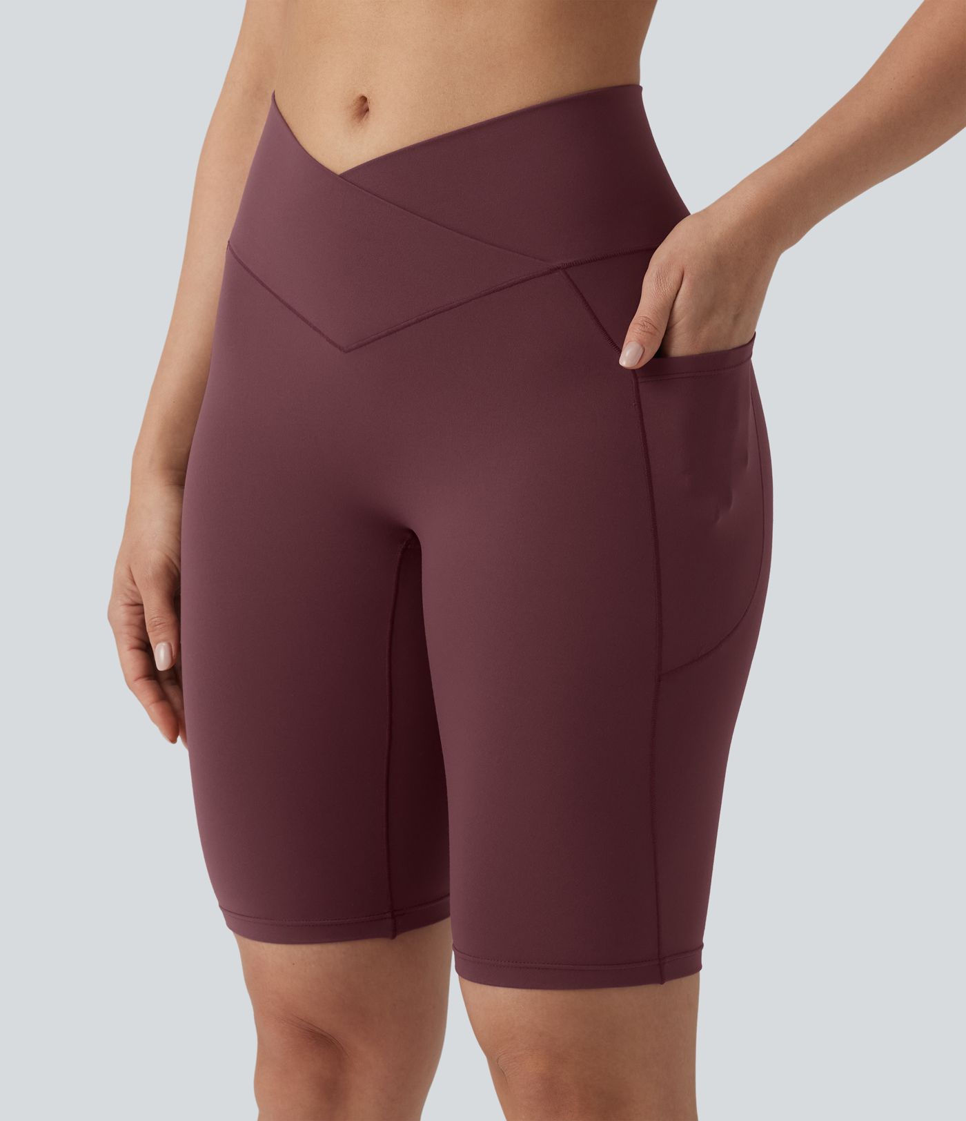 SoftlyZero™ High Waisted Crossover Yoga Biker Shorts 9'' with Pockets-UPF50+