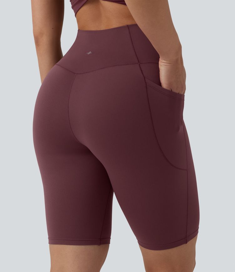 SoftlyZero™ High Waisted Crossover Yoga Biker Shorts 9'' with Pockets-UPF50+