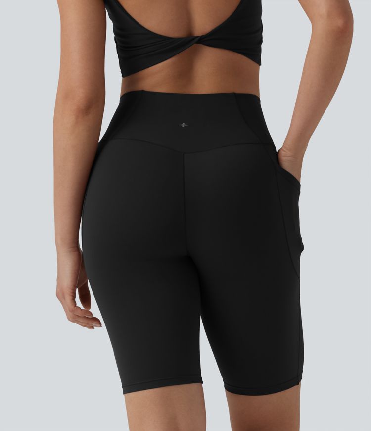 SoftlyZero™ High Waisted Crossover Yoga Bike Shorts 9'' with Pockets-UPF50+