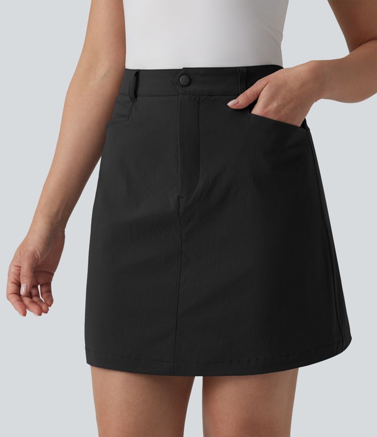 High Waisted A Line Mini Golf Skirt with Pockets-Longer Length