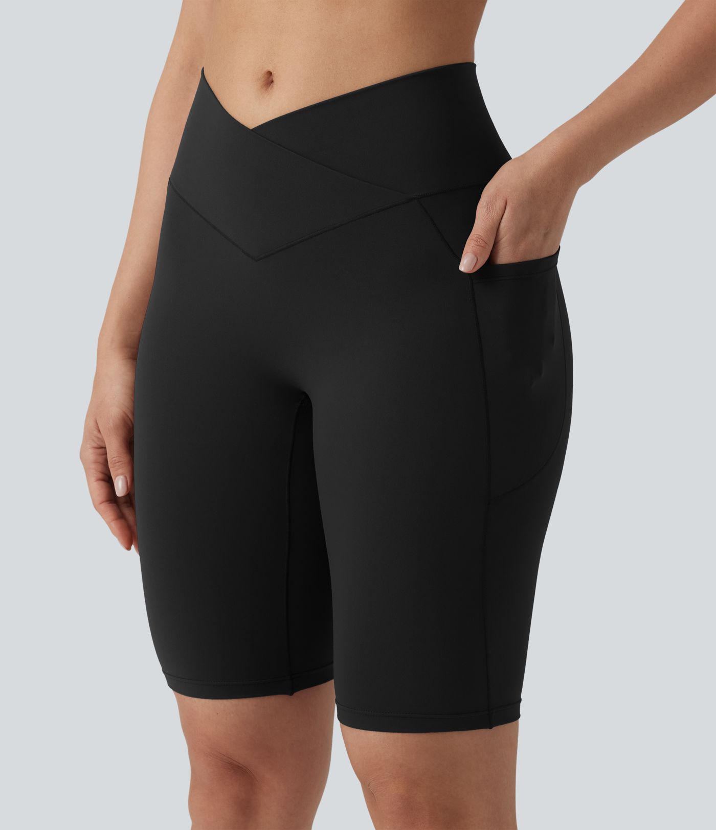 SoftlyZero™ High Waisted Crossover Yoga Bike Shorts 9'' with Pockets-UPF50+