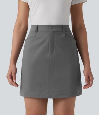 Mini-jupe de golf taille haute, coupé trapèze, avec poches — longueur allongée