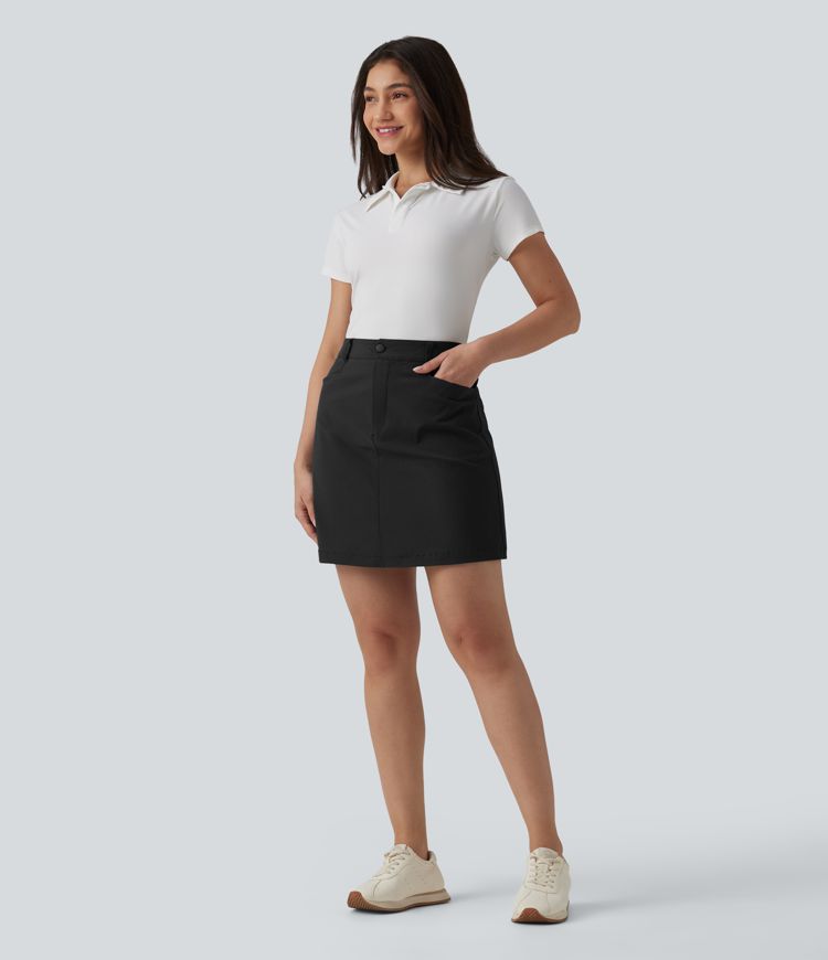 High Waisted A Line Mini Golf Skirt with Pockets-Longer Length