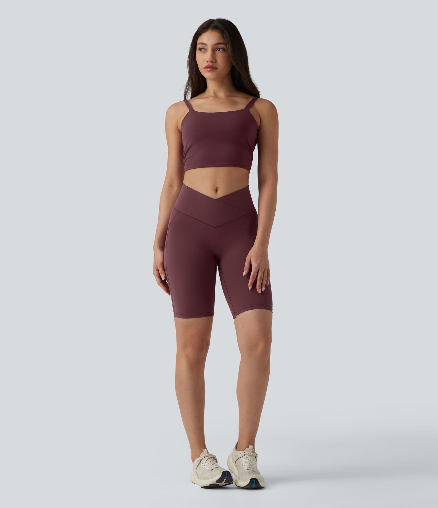 SoftlyZero™ High Waisted Crossover Yoga Biker Shorts 9'' with Pockets-UPF50+