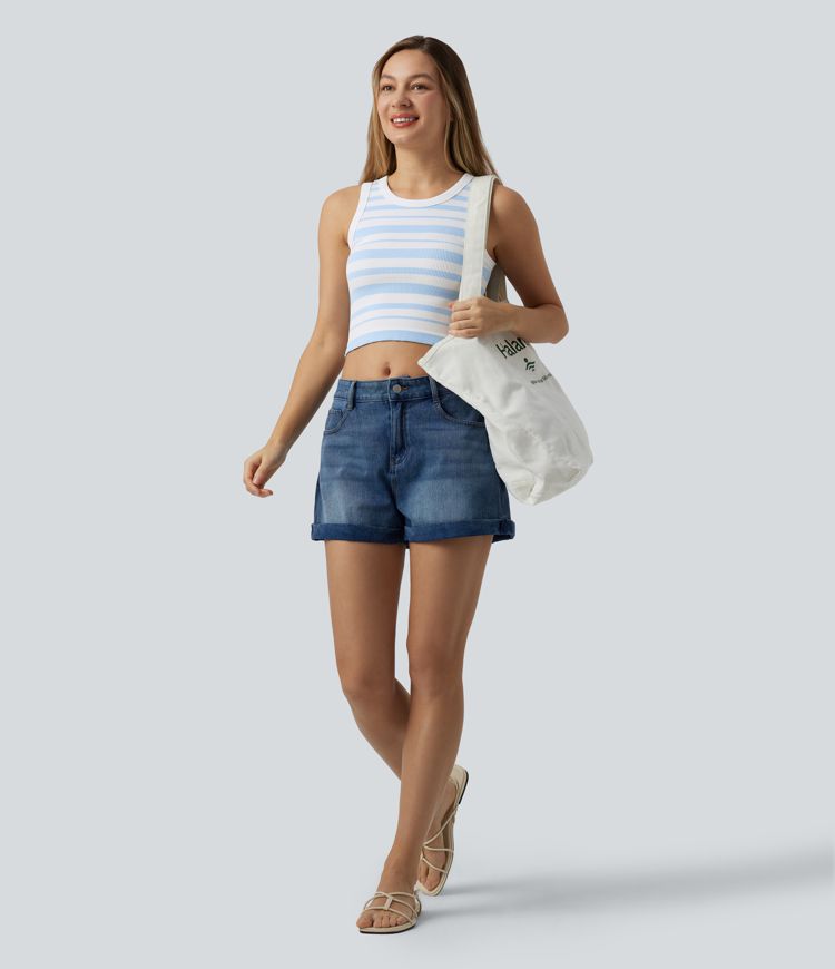 OneForm Seamless Flow - Lässiges, verkürztes Tanktop mit Rundhalsausschnitt und Streifen