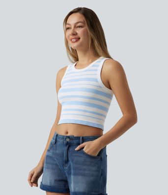 OneForm Seamless Flow - Lässiges, verkürztes Tanktop mit Rundhalsausschnitt und Streifen