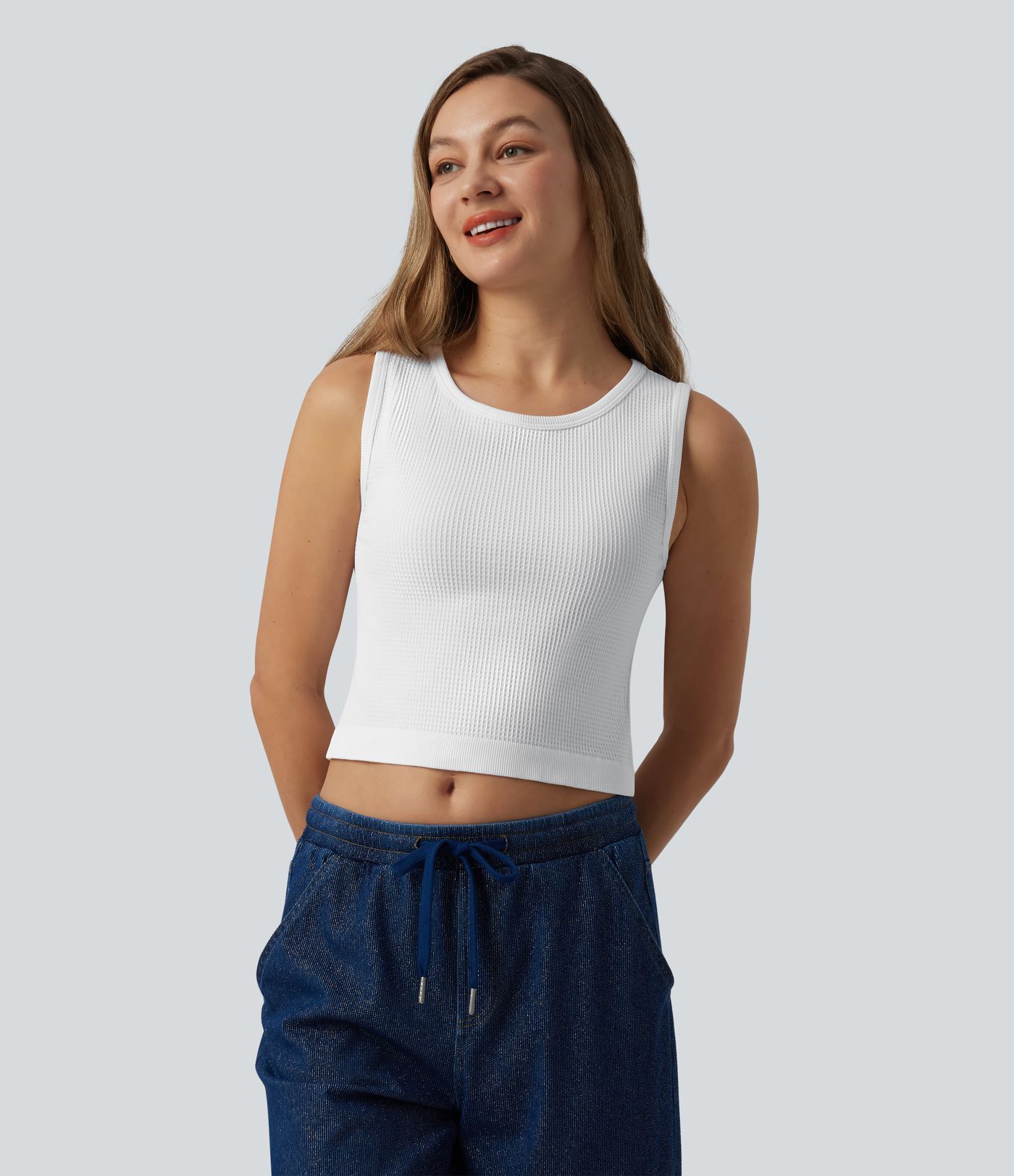 OneForm Seamless Flow Waffle Cropped Casual Tank Top
