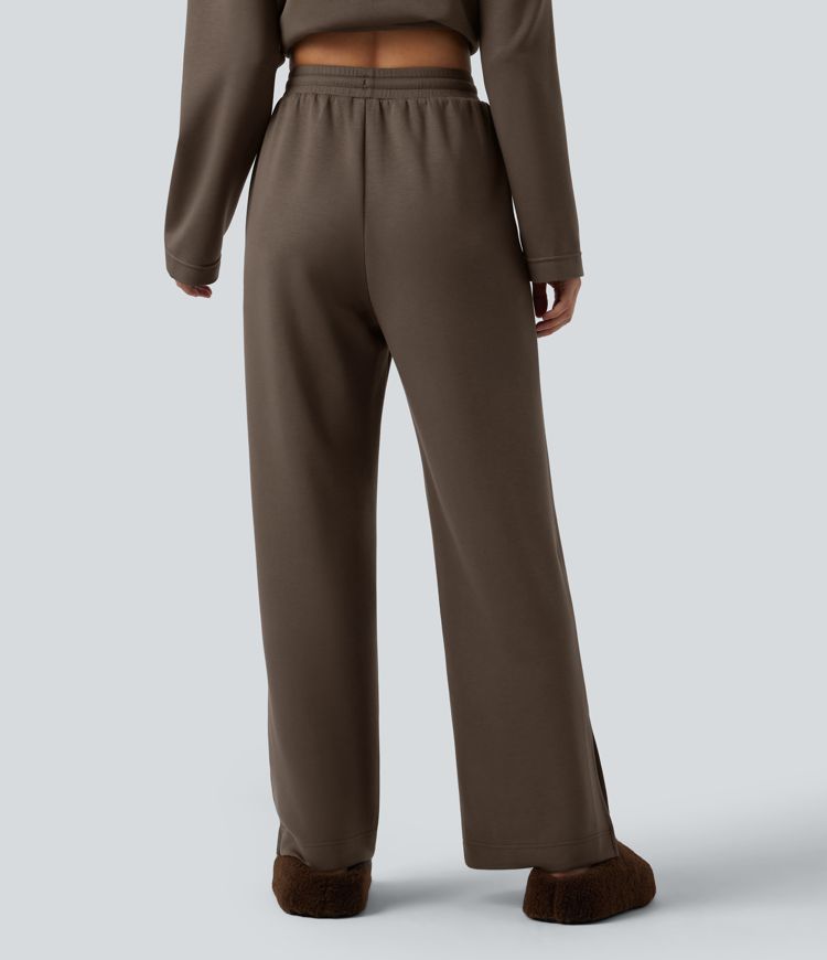 High Waisted Drawstring Wide Leg Lounge Sweatpants with Pockets