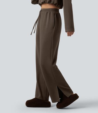 High Waisted Drawstring Wide Leg Lounge Sweatpants with Pockets