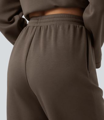 High Waisted Drawstring Wide Leg Lounge Sweatpants with Pockets