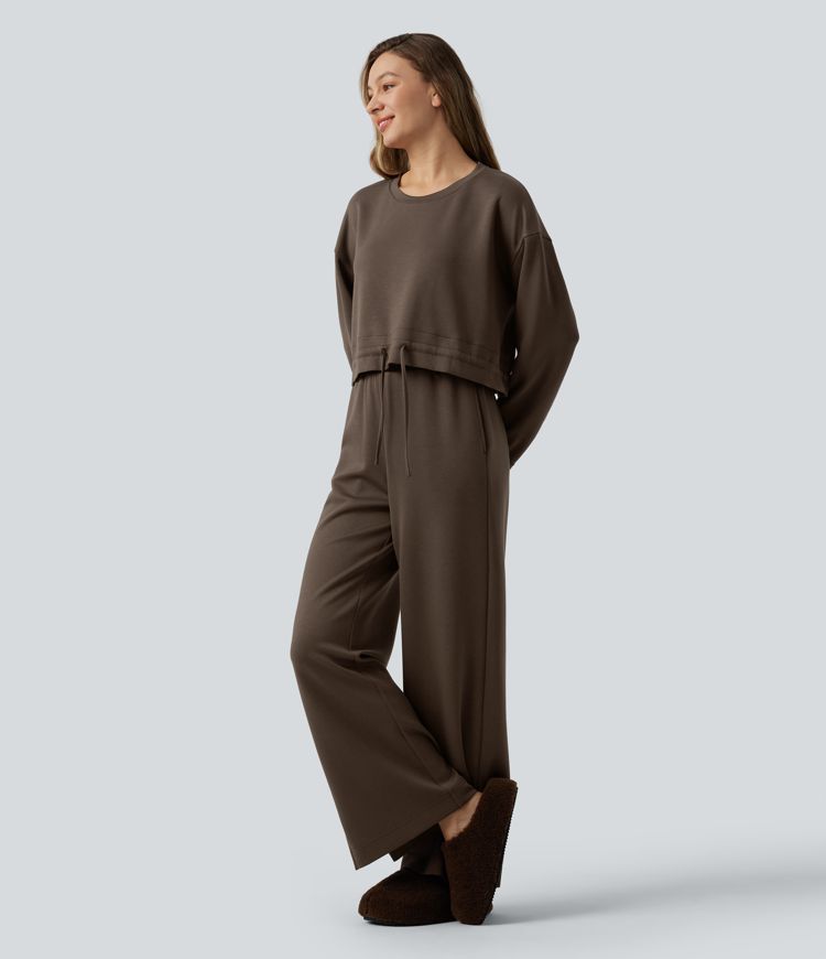 High Waisted Drawstring Wide Leg Lounge Sweatpants with Pockets