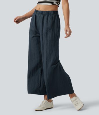 Pantalon décontracté taille mi-haute à coupe large avec poches