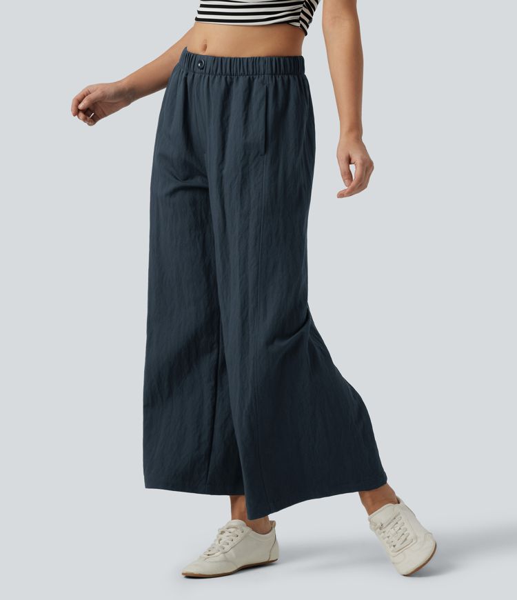 Pantalon décontracté taille mi-haute à coupe large avec poches