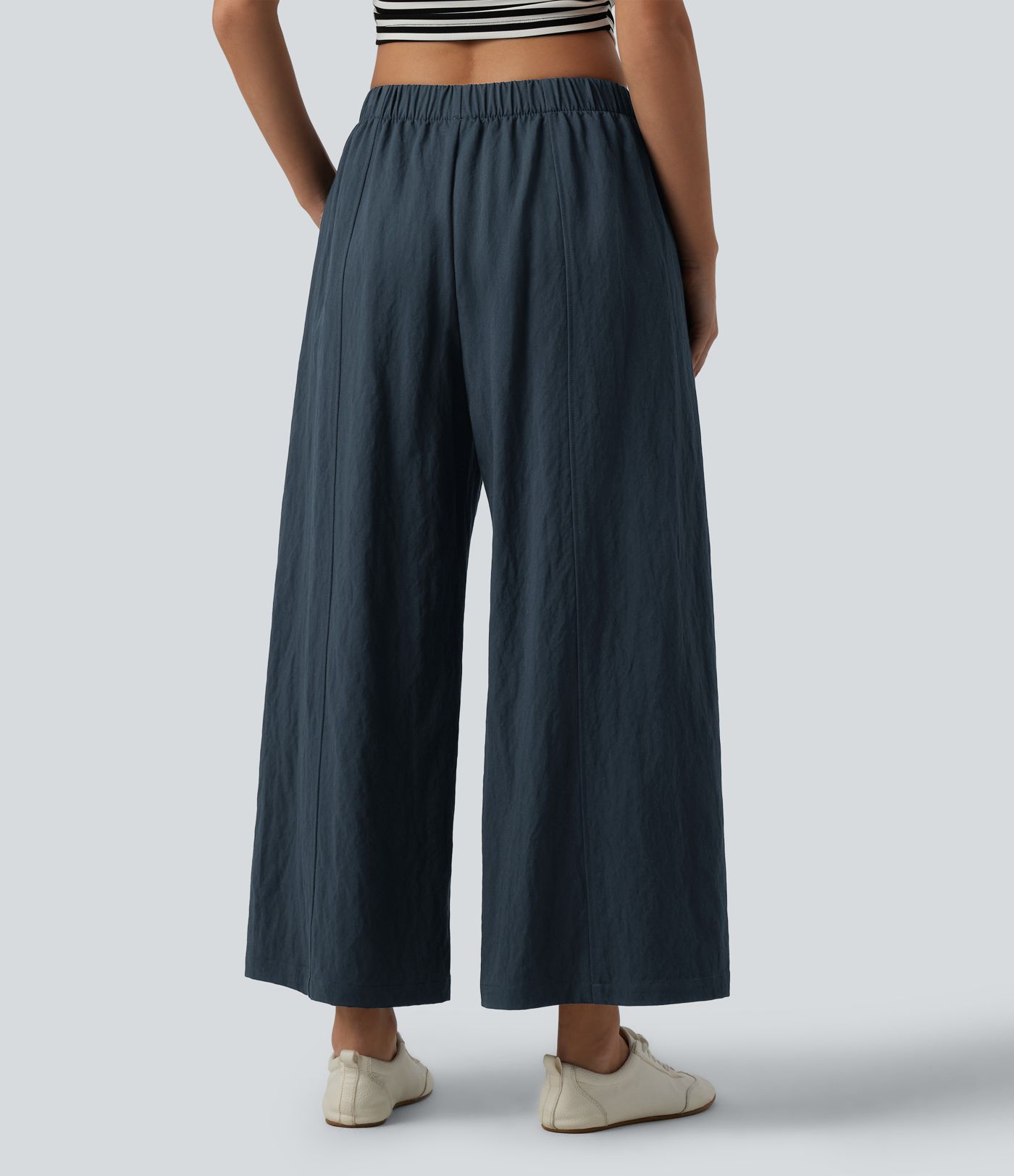 Pantalon décontracté taille mi-haute à coupe large avec poches