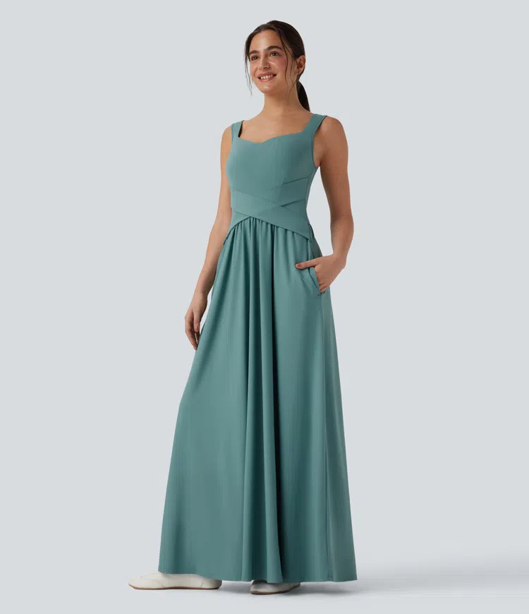 Vestido largo maxi casual fluido con bolsillos