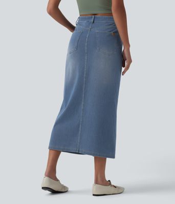 Halara Flex™ Mid Rise Denim Midi Casual Skirt with Pockets