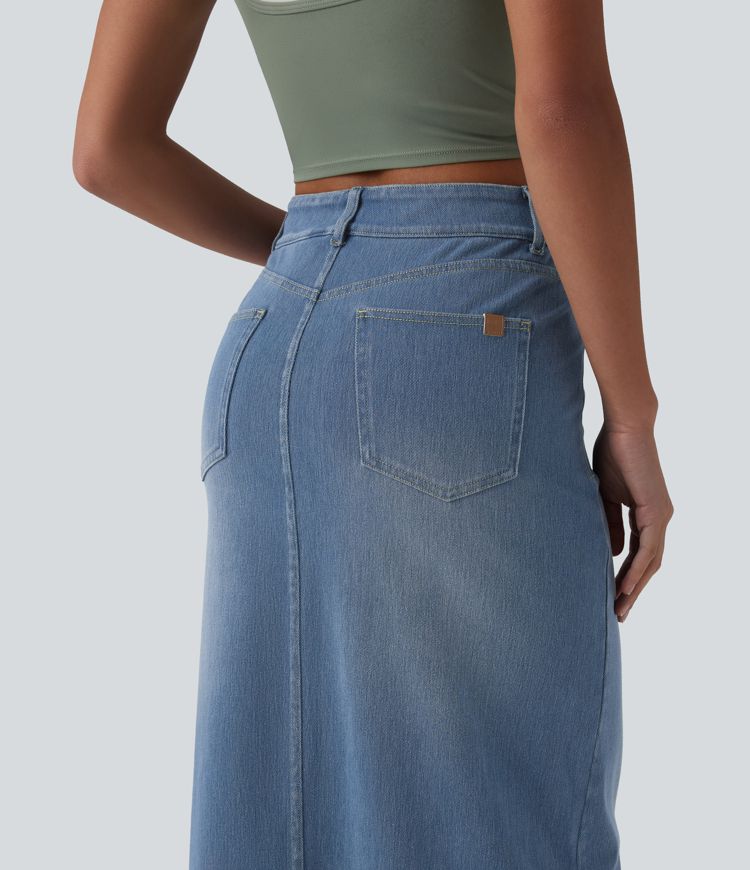Halara Flex™ Mid Rise Denim Midi Casual Skirt with Pockets