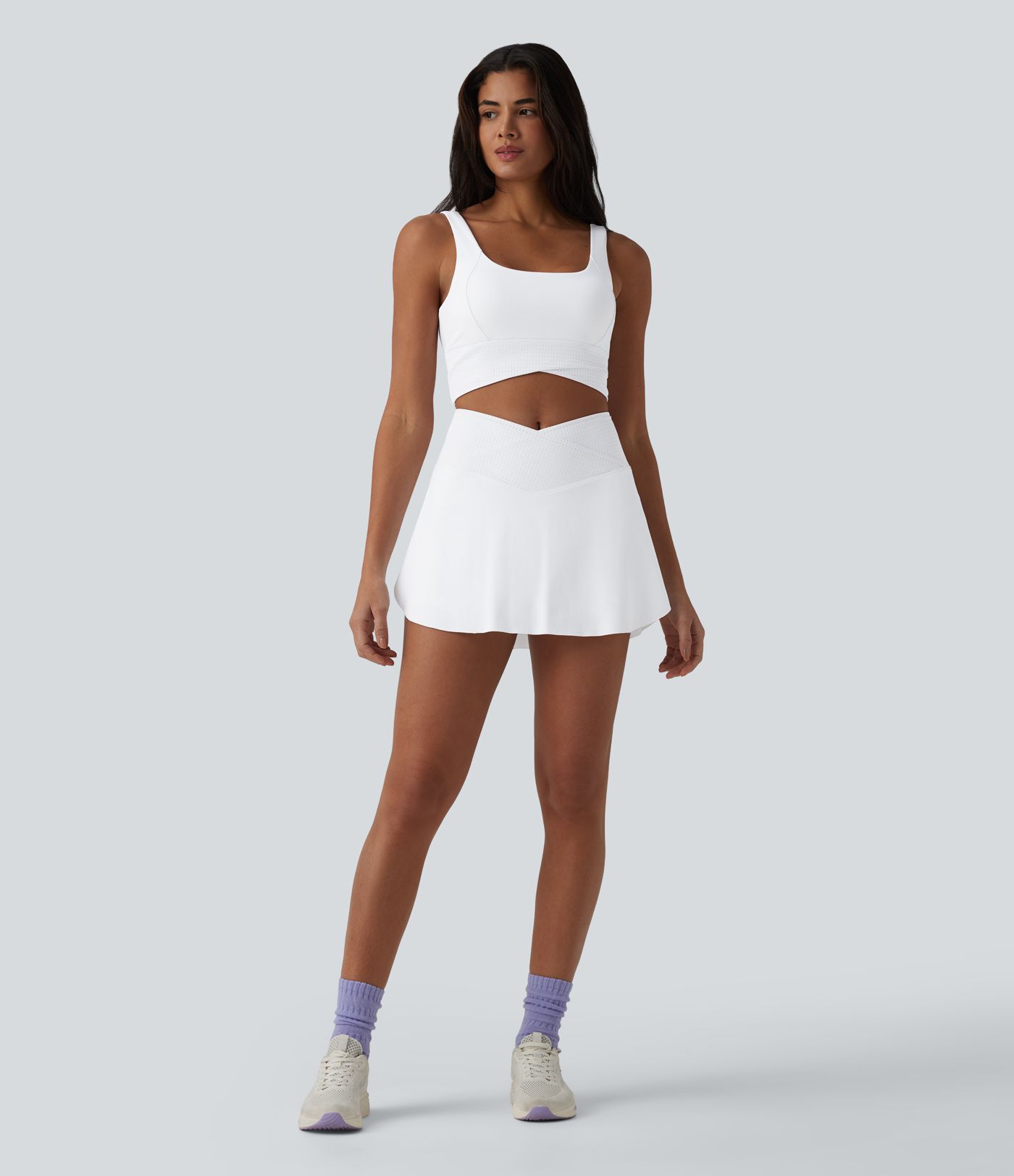 High Waisted Crossover 2-in-1 Mini Pickleball Skirt with Pockets