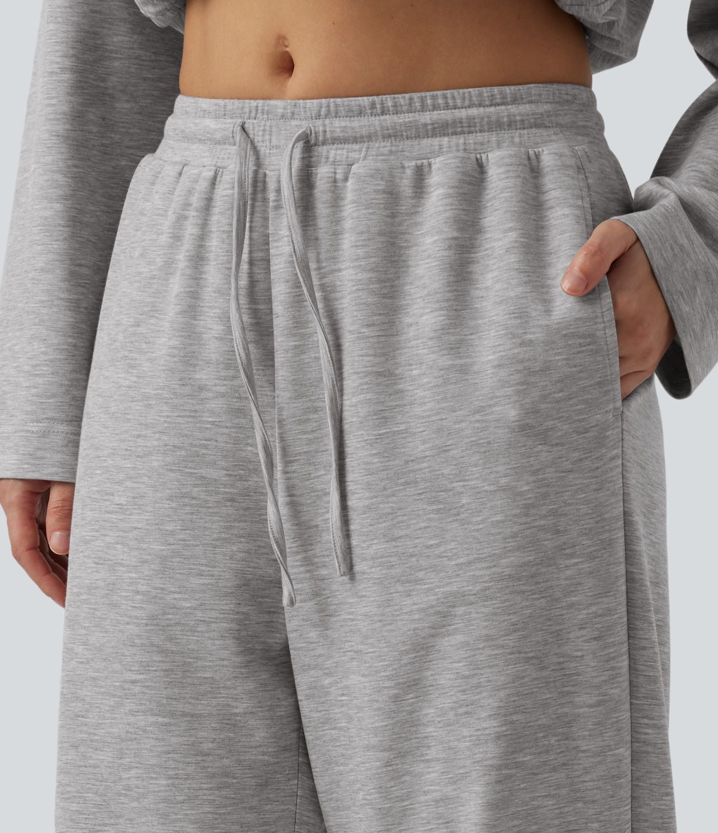 Jogging d'intérieur large taille haute avec cordon de serrage et poches