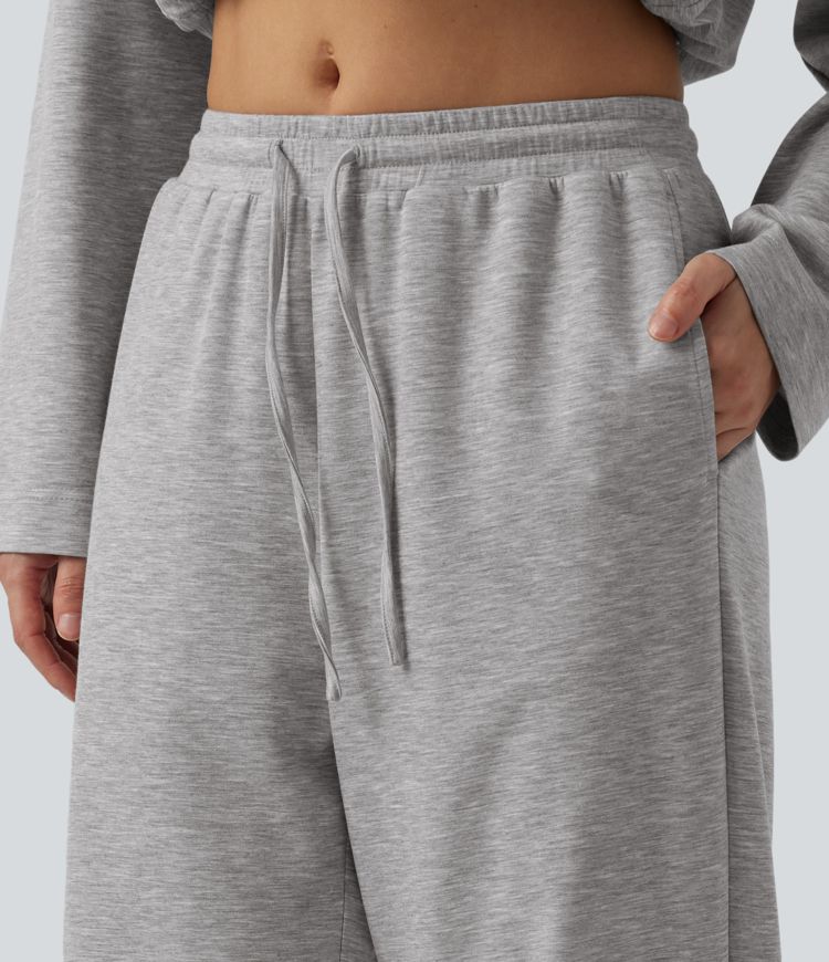 Jogging d'intérieur large taille haute avec cordon de serrage et poches